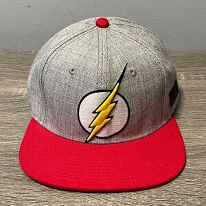 DC Comics The Flash Snapback Hat Gray Red Lightning Bolt Logo Embroidered